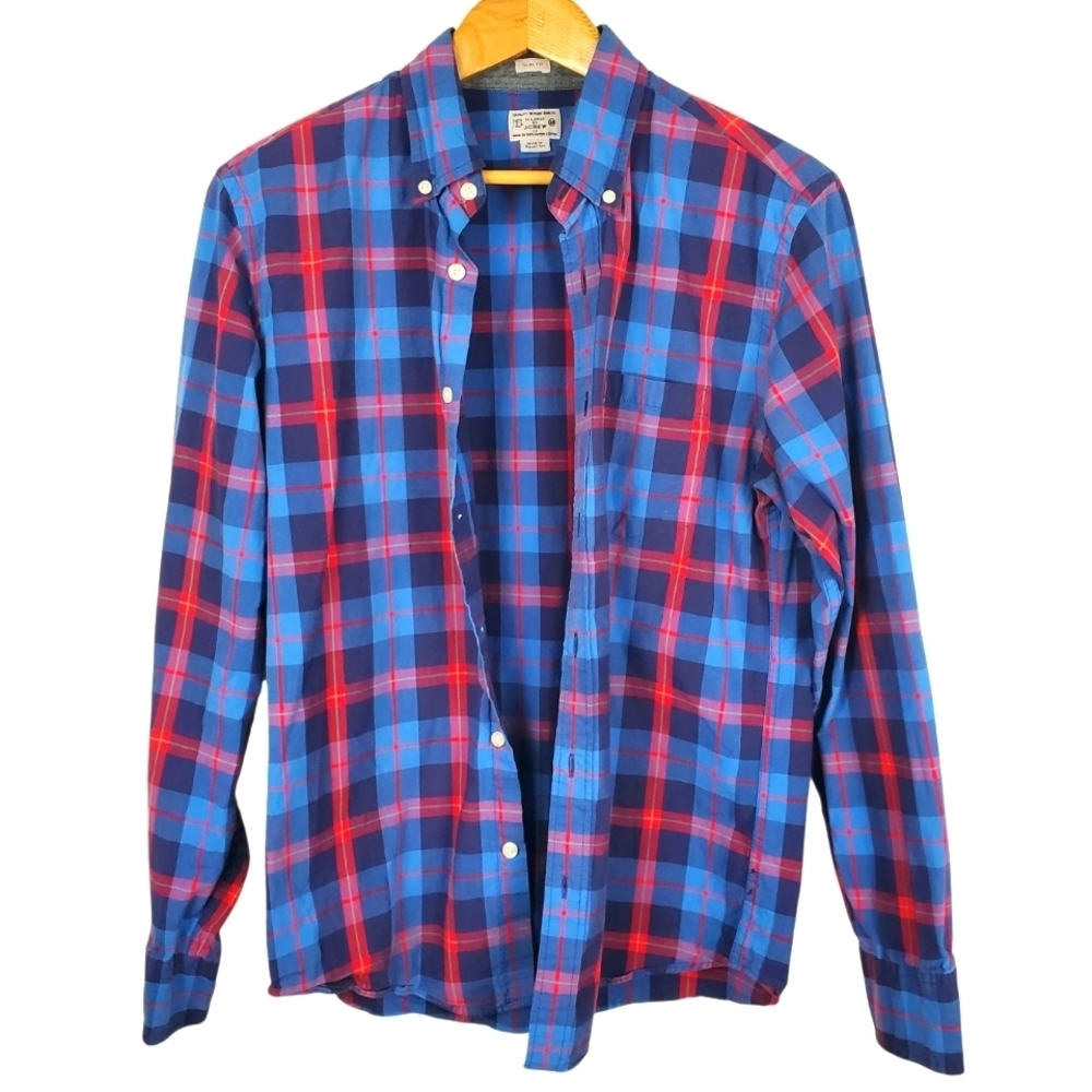 J. Crew Blue and Red Plaid Casual Button Down Shirt. MED. C0039